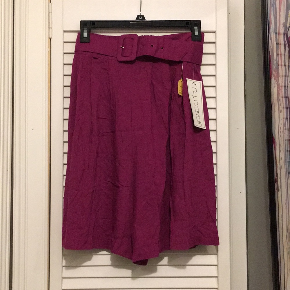 Vintage Magenta High-Waist Belted Shorts